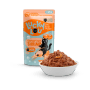 Lucky Lou Katzen-Nassfutter Adult Geflügel & Shrimps, 125g Packung und Schale mit Futter.
