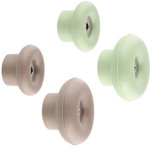 Wagner Wandhaken-Set Dot, 4 Haken in Taupe und Pastellgrün aus Elastomer und Stahl.