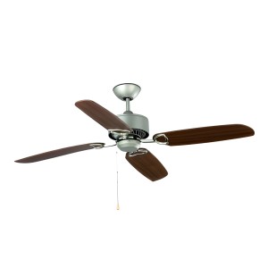 FARO Deckenventilator Caicos, 132 cm, mit Zugschnur, Aluminium gebürstet und dunkle Holzoptik.