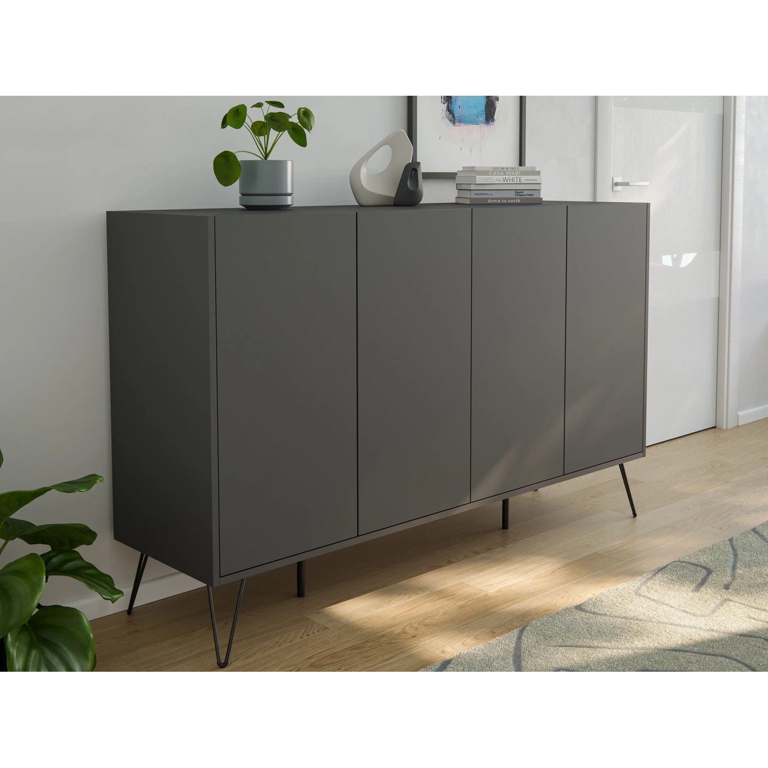 Posseik Sideboard Industrial P, Grafit, 4 Türen, moderne Optik.