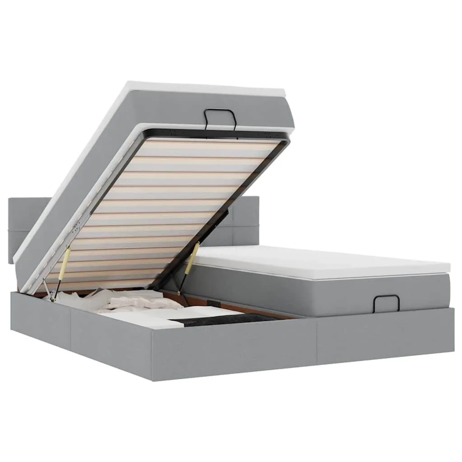 vidaXL Ottoman-Bett mit Matratzen und LEDs Hellgrau 200x200 cm Stoff 3312850
