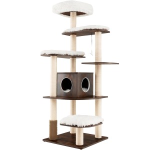 Costway Kratzbaum, 175cm, braun, mit 6 Ebenen, Katzenhöhle und Liegeflächen.