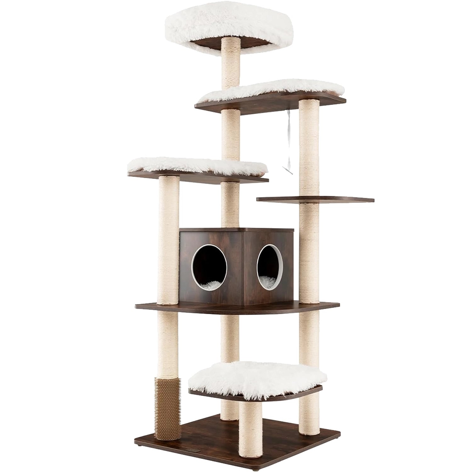 Costway 175cm Kratzbaum Holz 6-stufig mit Höhle und 5 Matten Braun