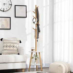 HOMCOM Garderobenständer mit 5 Haken und Beistelltisch, 171 cm hoch, im Skandi-Design.