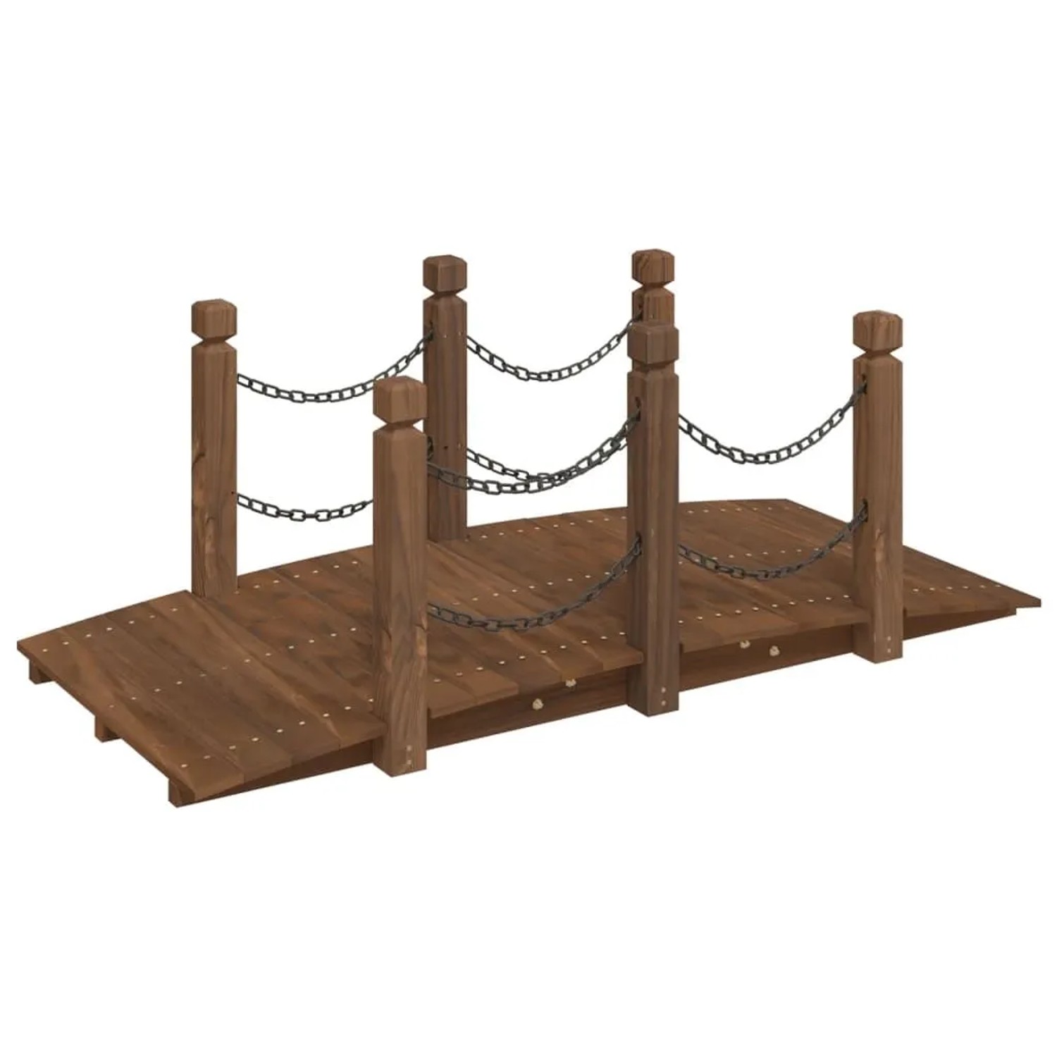 DELUKE Holzbrücke Mit Kettengeländer ROBBI Braun 150x67x56cm Gartenbrücke Mit Geländer Teichbrücke Holzsteg Gartendeko Teich