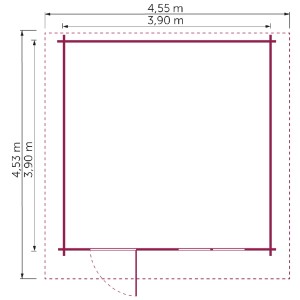 Grundriss Kiehn-Holz Gartenhaus KH 28-098, 390x390 cm, unbehandeltes Holz.