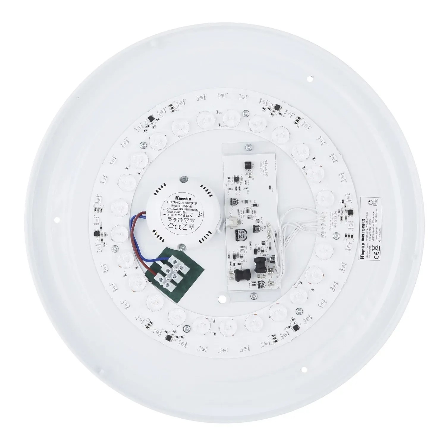 Innenansicht der weißen Globo LED-Deckenleuchte Sully Ø 41cm mit Farbwechsel.