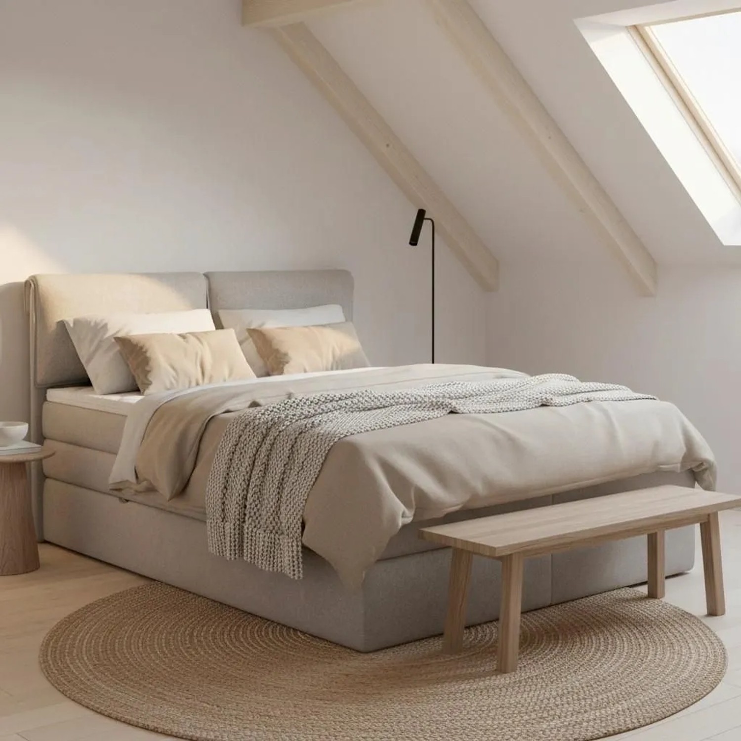 Bessagi Home Boxspringbett Mosamo Hellgrau ca. 180x200 cm mit Topper