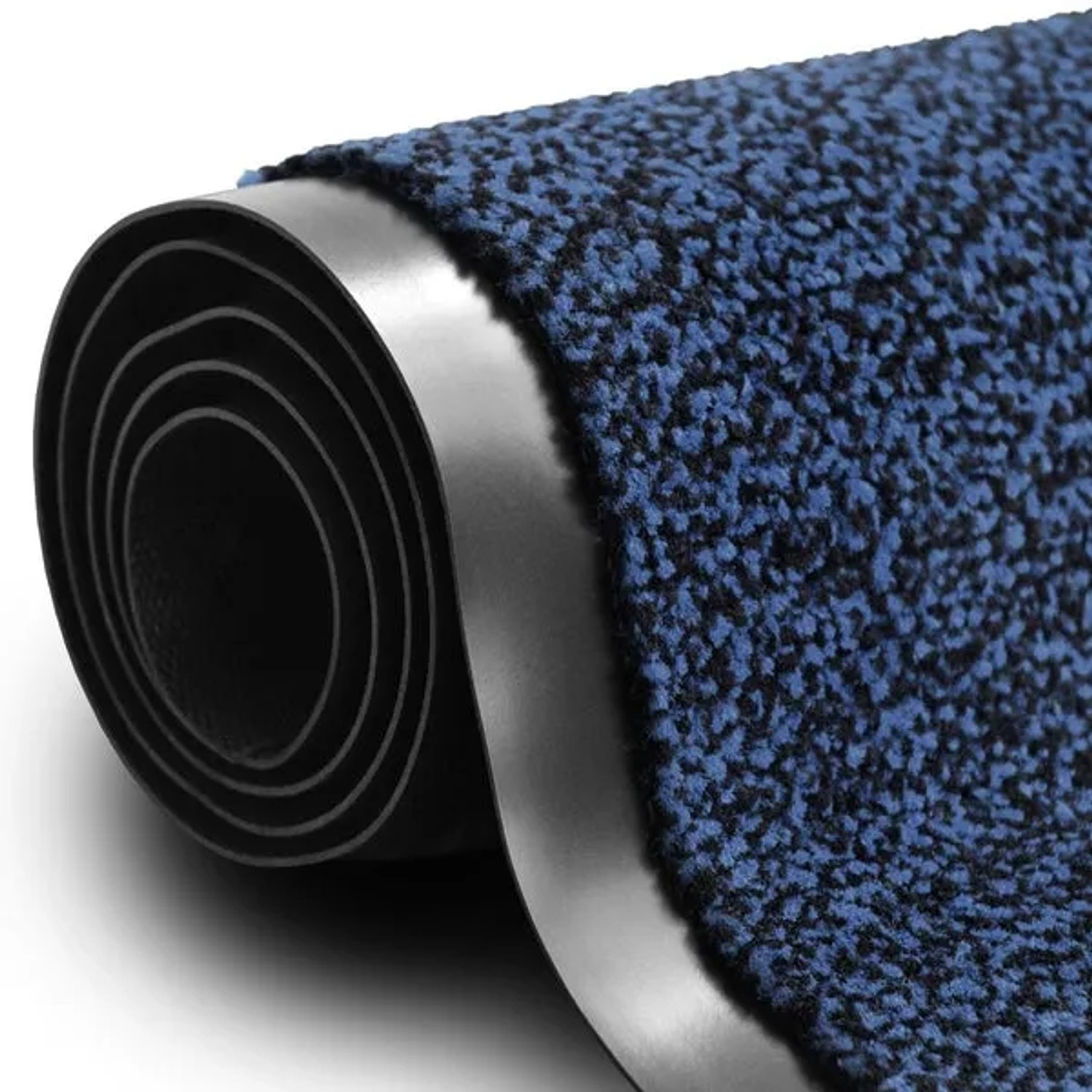 Gerollte, blaue Karat Schmutzfangmatte SKY 120x300 cm mit Vinyl-Rückseite.