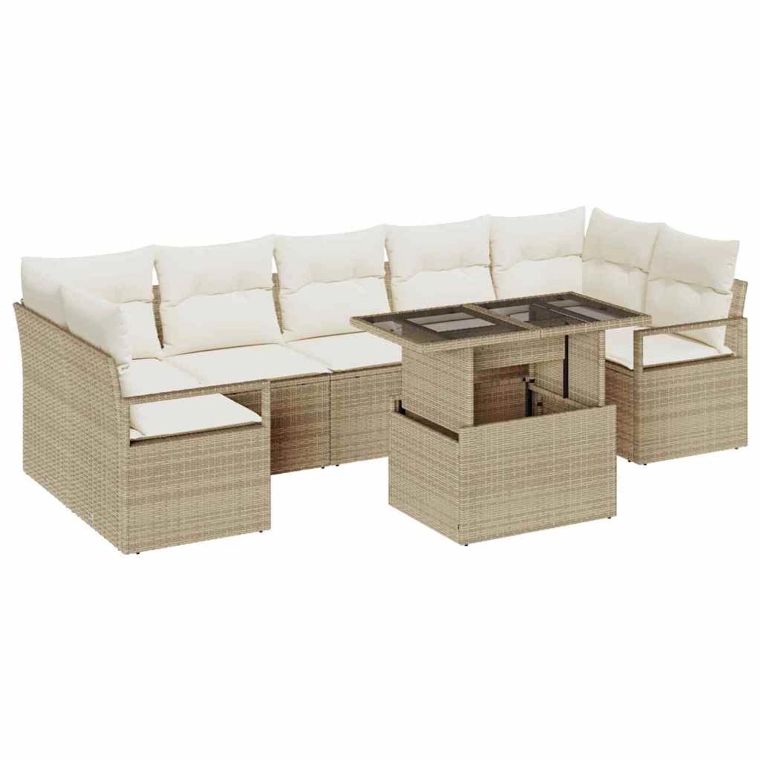 vidaXL Garten-Sofa-Set mit Speicher 8-Tlg Beige Poly Rattan 3357514 günstig online kaufen