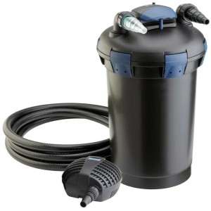 Oase BioPress Set 10000: Druckfilter mit UVC-Lampe, Filterpumpe und Schlauch für klare Teiche.