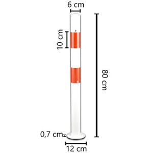 UvV Stahl Sperrpfosten, weiß, Ø60 x 800 mm, mit roten Reflexringen. Baustellenabsicherung.