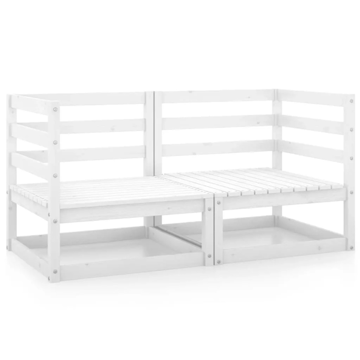 Weißes Garten-Ecksofa Set aus Kiefernholz (2-teilig) für den Außenbereich.