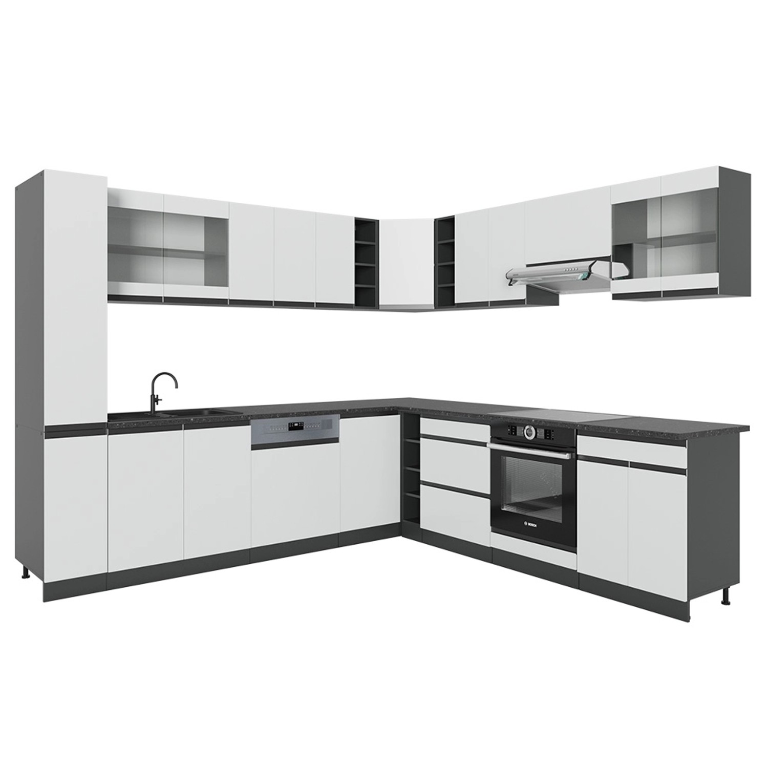 Vicco R-Line Eckküche Weiß/Anthrazit 257 x 277 cm J-ShapeAP Anthrazit günstig online kaufen