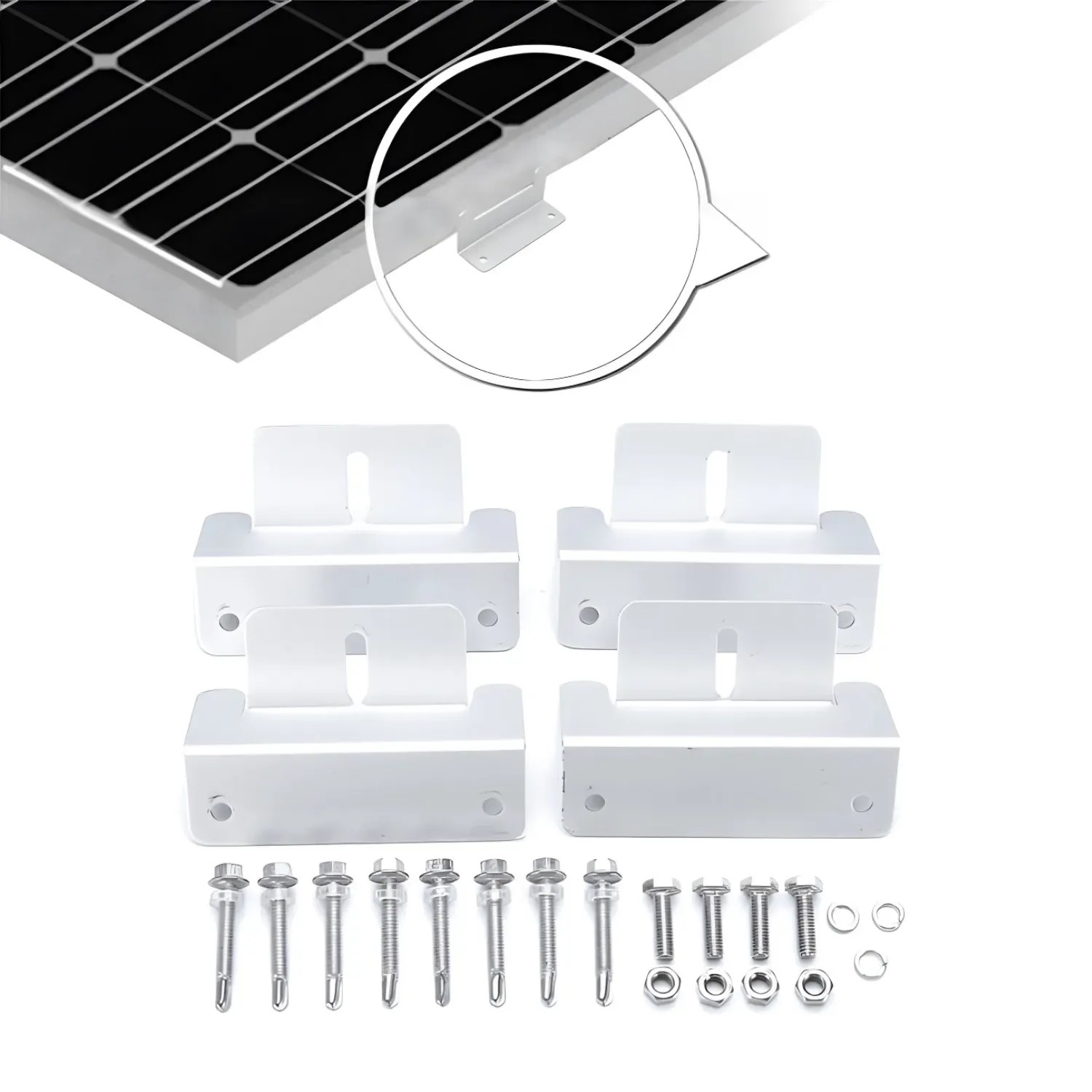 4-teiliges Z-Winkel Befestigungsset für Solarmodule zur Montage auf Dach und Wand.