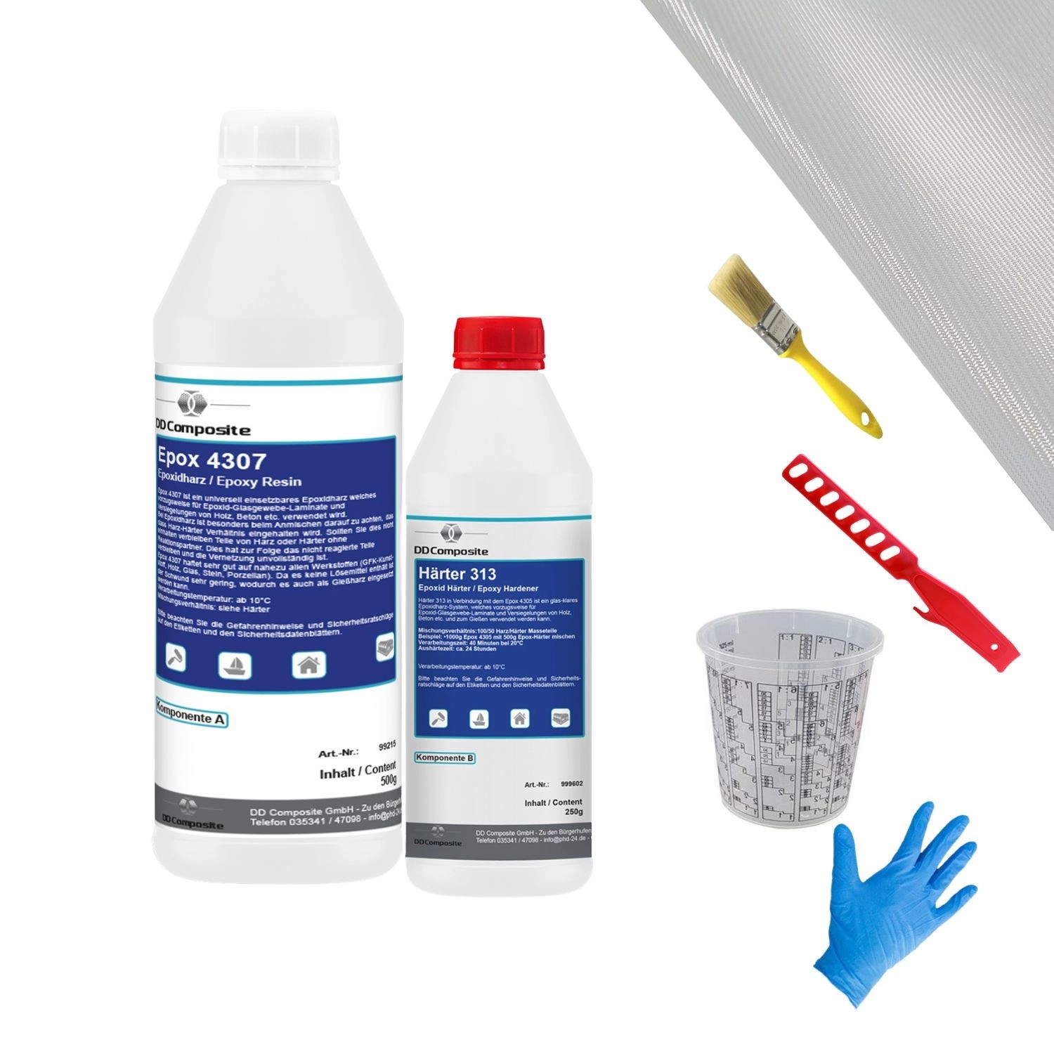 DD Composite Epoxidharz Reparaturset 0,75kg + 3m² Glasfilamentgewebe