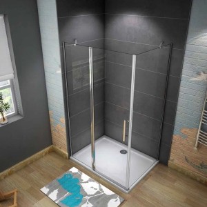 Eckdusche mit Pendeltür, 120x90 cm, 6mm NANO Glas, Eckeinstieg Duschkabine im Badezimmer.
