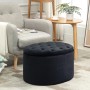 Schwarze ovale HOMCOM Sitzbank mit Stauraum, samtartigem Bezug und Knopfleiste, als Hocker im Wohnzimmer.