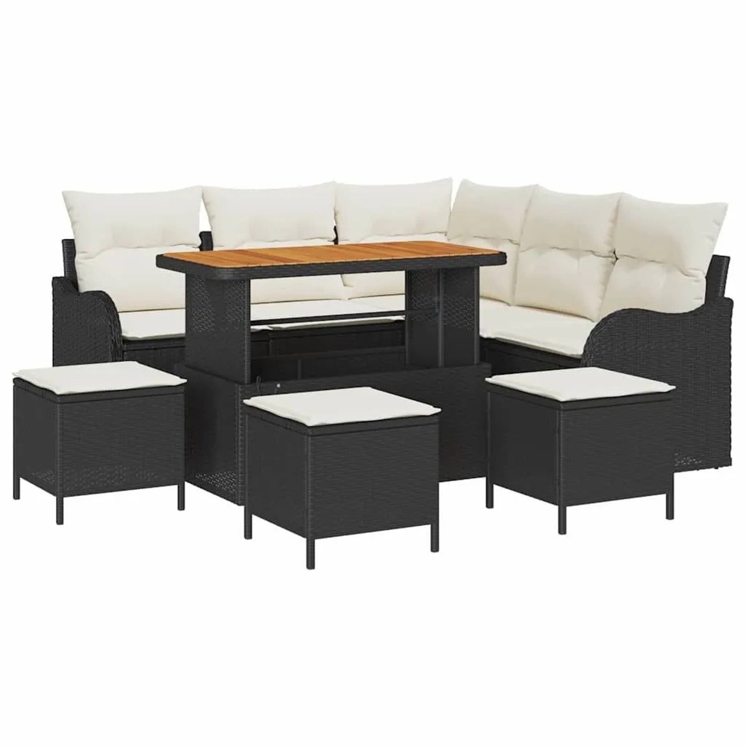 vidaXL Garten-Sofa-Set mit Kissen mit Speicher 9-Tlg Schwarz und Creme 3364220