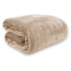Beige Kuscheldecke (150x200 cm) aus Teddy Fleece & Sherpa Flanell, gefaltet.