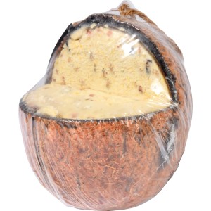 Dobar Vogelfutter-Mix: Kokosnuss mit Fettfutter, ideal für Wildvögel.
