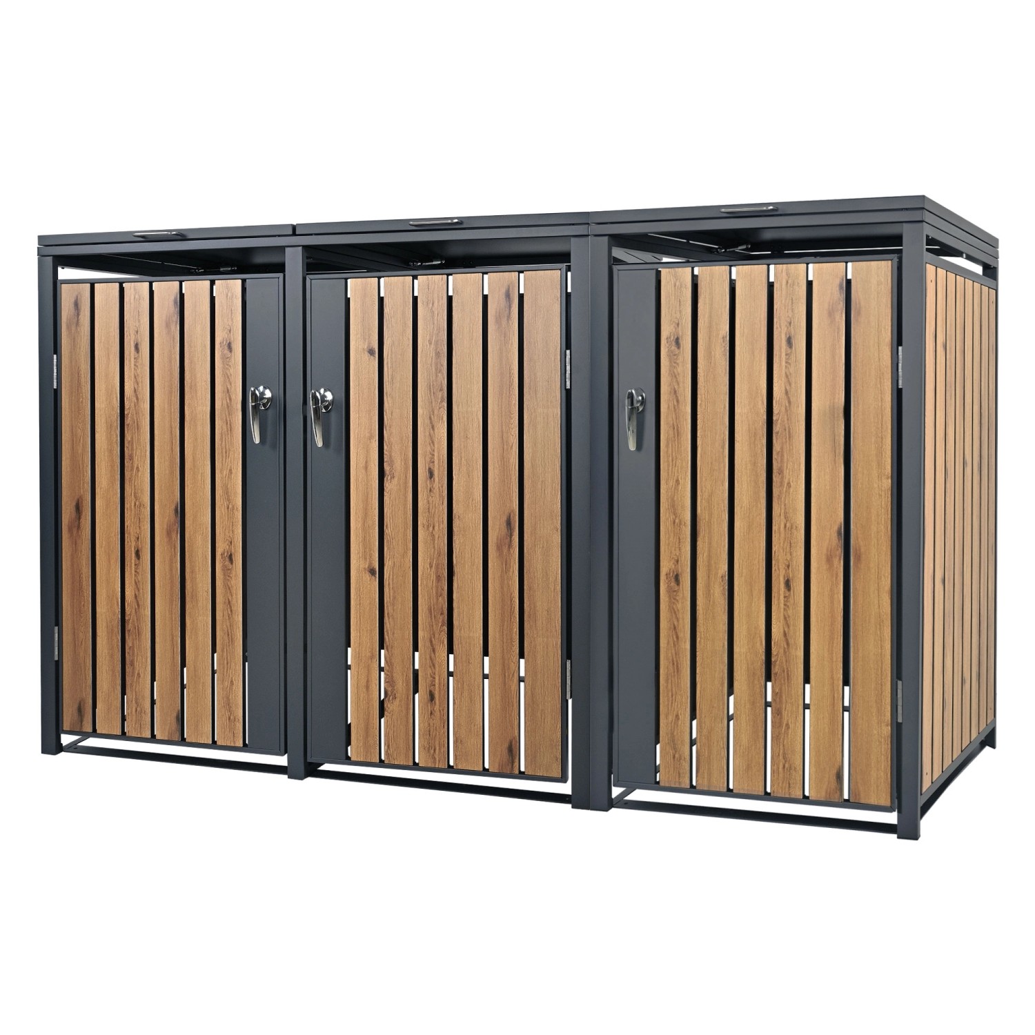 ML-Design Mülltonnenbox 3Er 3 Tonnen 240L 200x80x116,3cm Anthrazit-Eichenoptik