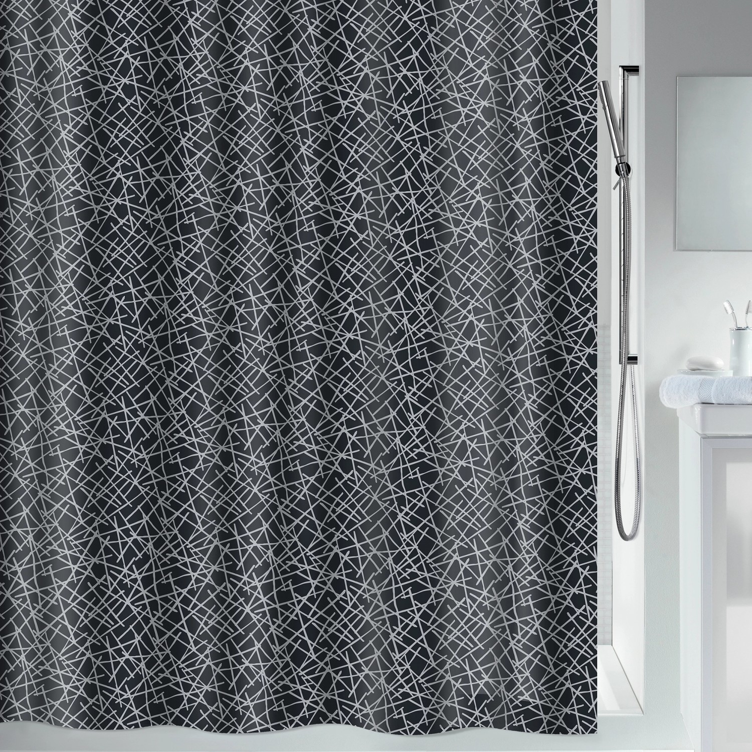 Spirella Duschvorhang Lines 120 cm x 200 cm Schwarz günstig online kaufen