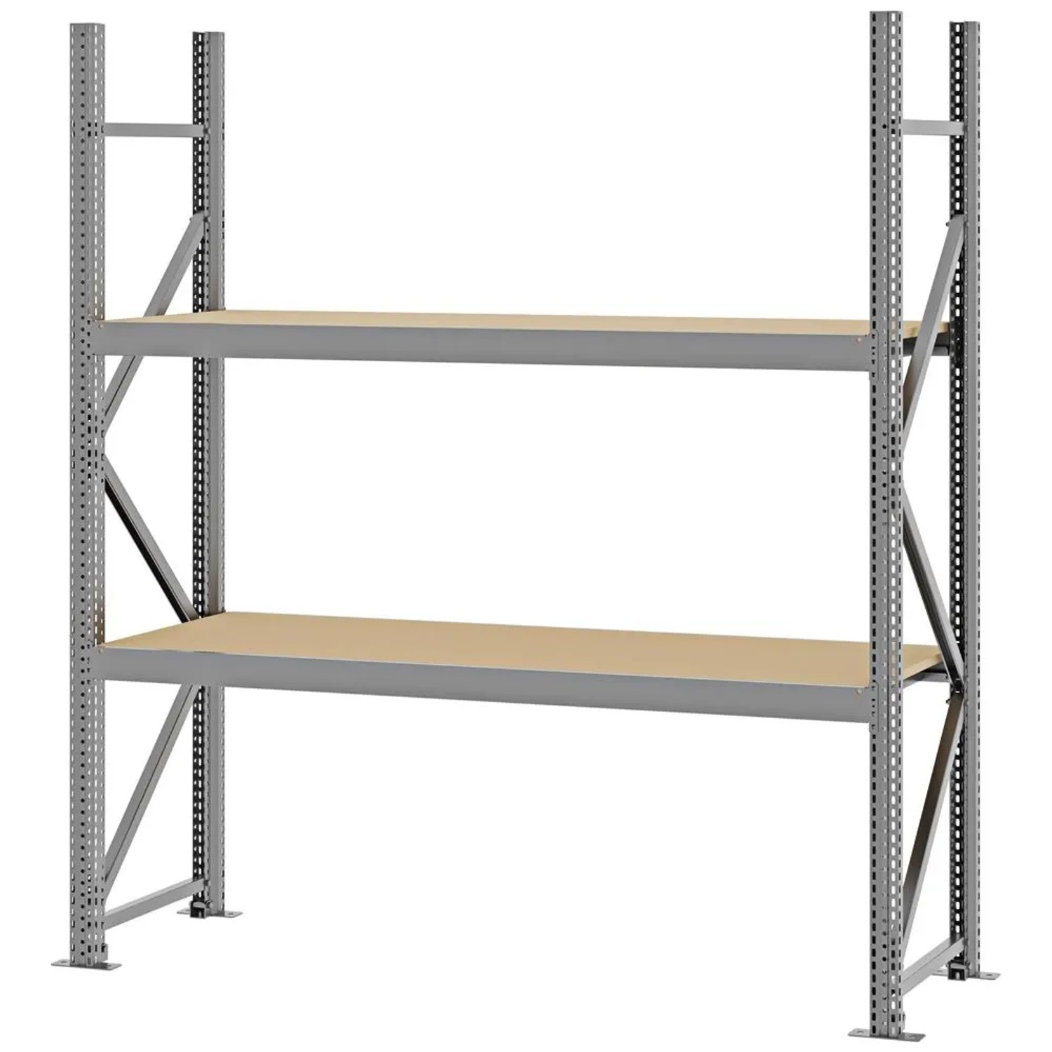 PROREGAL Weitspannregal Schraub-Stecksystem MAGNUS PRO Made In Germany Grundregal 200x175x50cm 2 Ebenen Spanplattenböden Fachlast 700kg Verzinkt