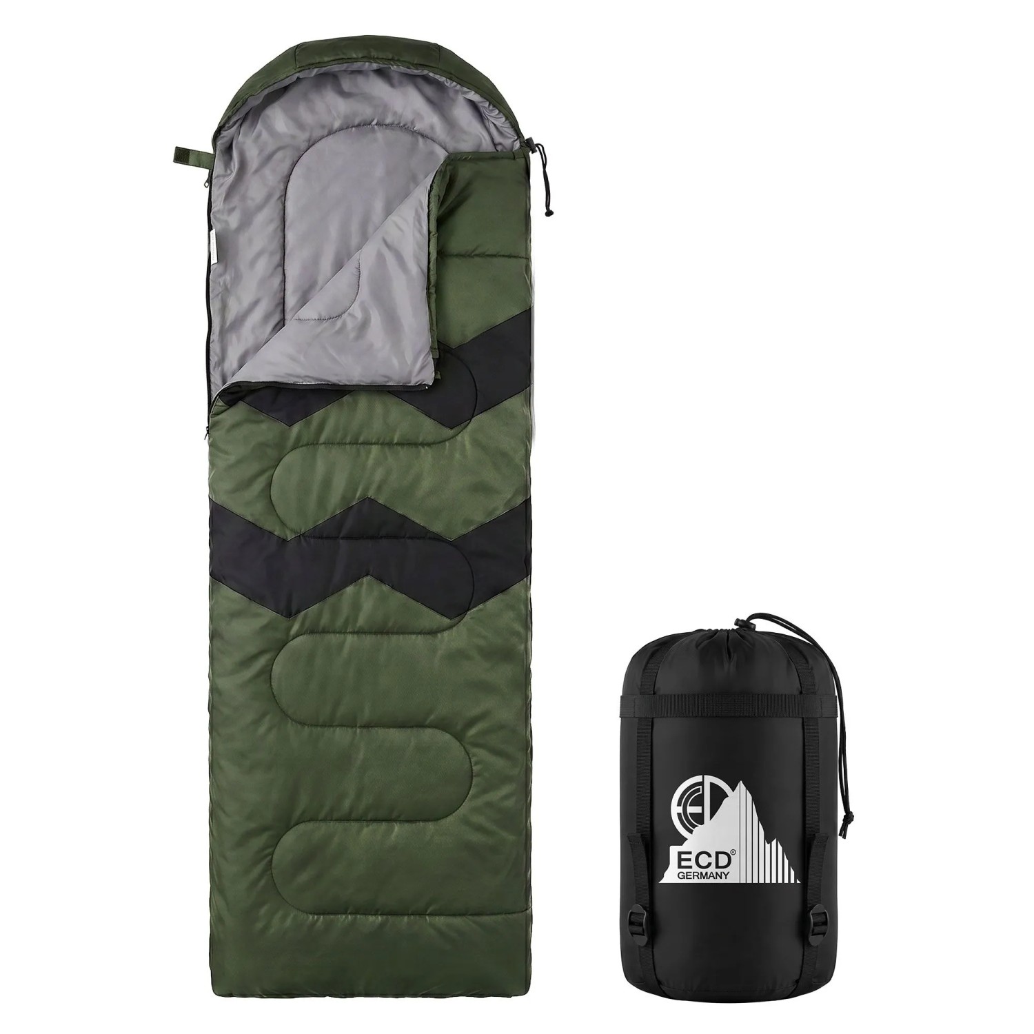 ECD Germany Schlafsack Outdoor für Camping Khaki 210 x 72 cm Leicht