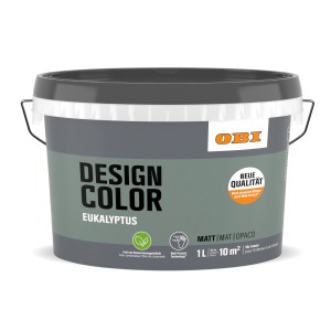 Eimer OBI Design Color Eukalyptus, matte, gräuliche Innenfarbe für Wände, 1 Liter.