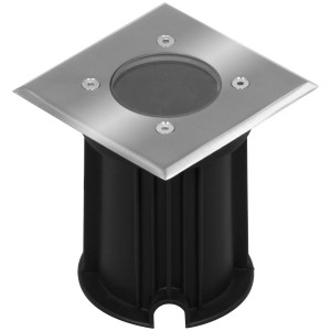 Eckiger LED-Bodeneinbaustrahler aus Edelstahl und Kunststoff für Garten und Hof.