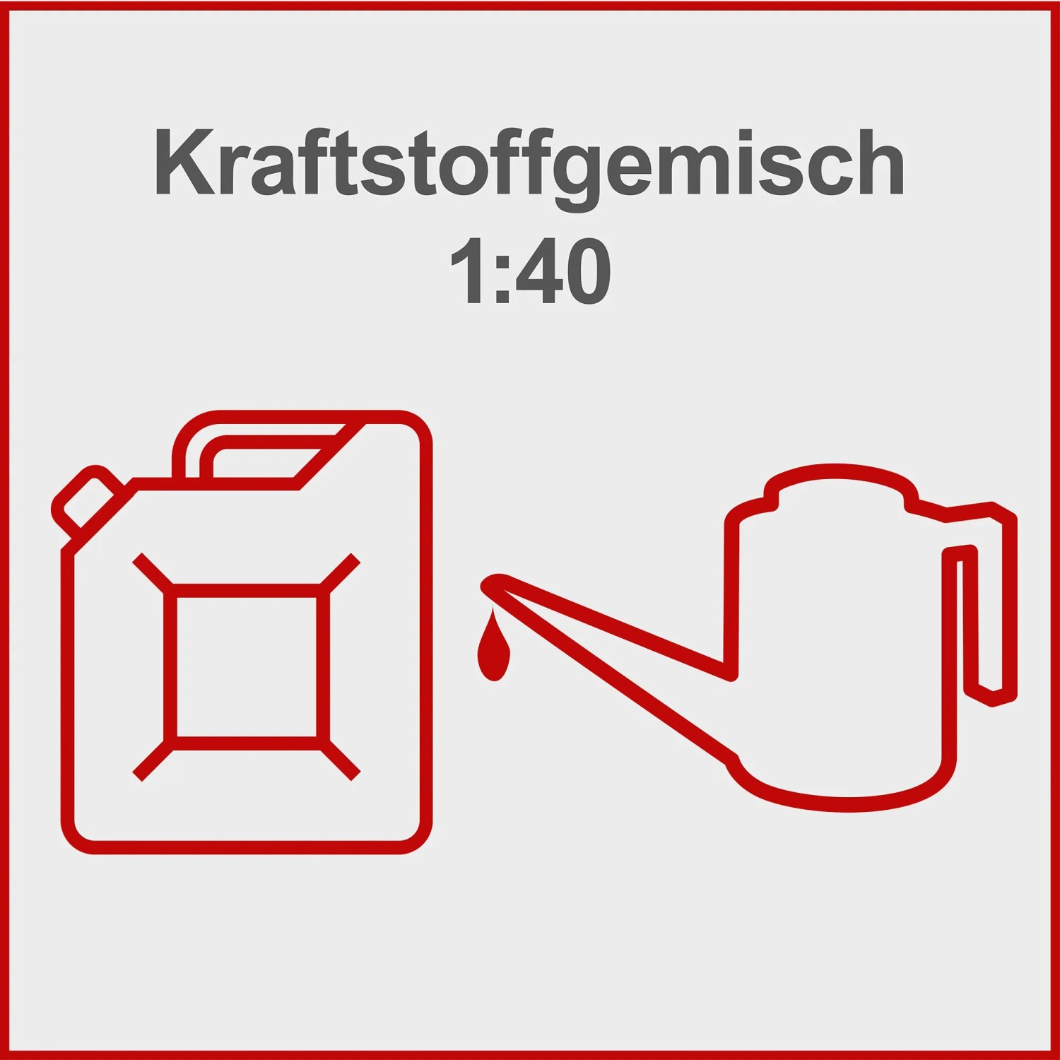 Symbol für Kraftstoffgemisch 1:40 für Scheppach Kettensäge. Kanister und Ölkanne rot umrandet.
