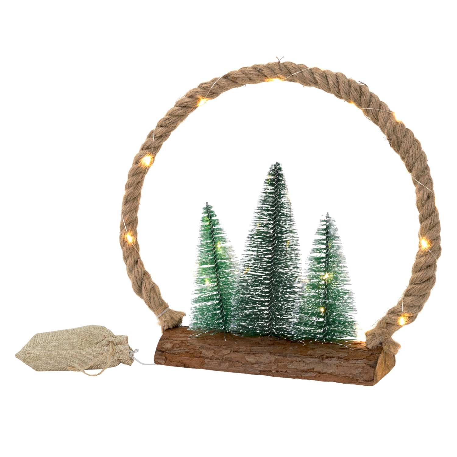 ECD Germany LED Jute Weihnachtskreis mit LED-Beleuchtung 34x30x7,5 cm