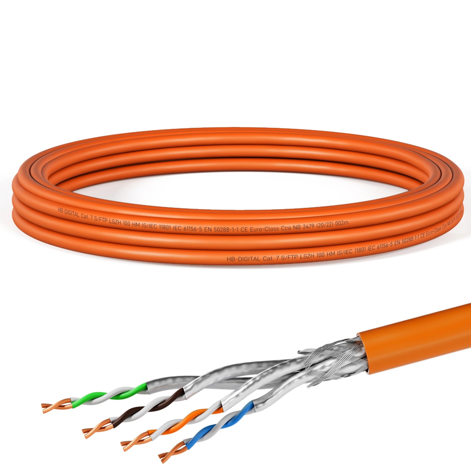 hb-digital CAT 7 Kabel Netzwerkkabel max. 1000 MHz S/FTP AWG23 LSZH 5m orange