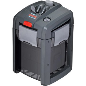 Eheim Außenfilter Professionel 4+ 250 für Aquarien, grauer Filter mit transparentem Behälter.