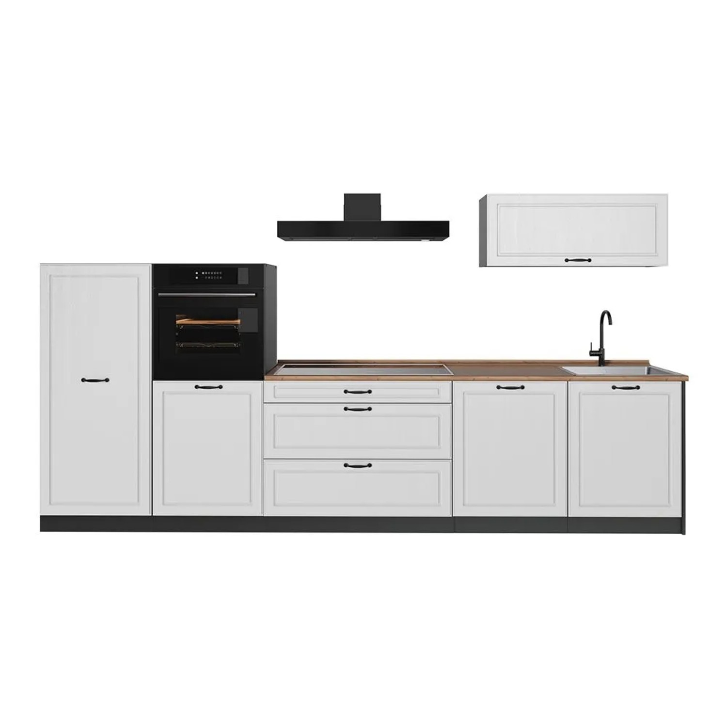 Vicco Küchenzeile R-Line Weiß Landhaus/Anthrazit 340 x 143 Arbeitsplatte Goldkraft Eiche Art Nr 68011