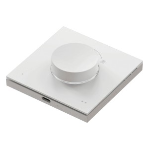 Weißer WiZ Lichtschalter Dial Switch mit USB-C Anschluss zum Dimmen und Steuern von Smart Leuchten.