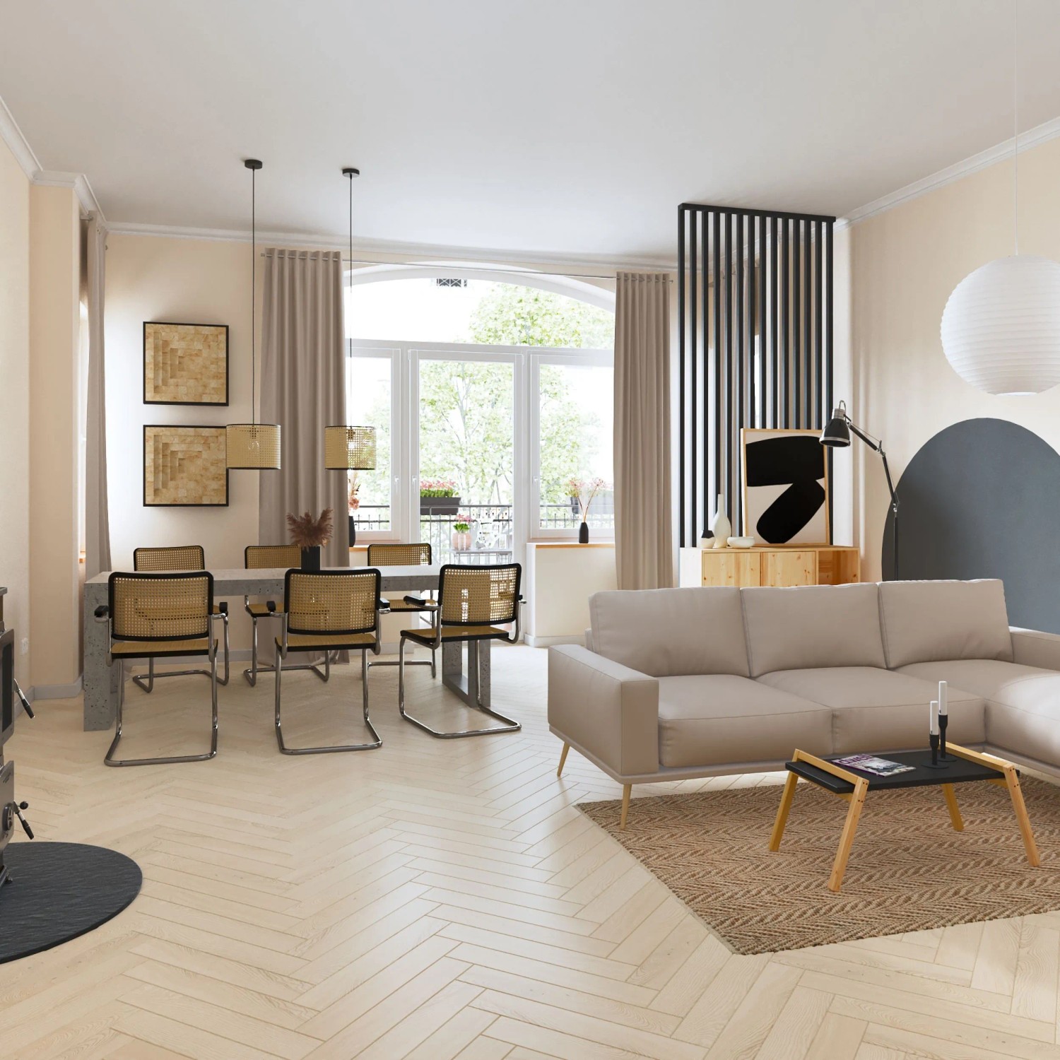 Wohnraum in Elfenbeinweiß mit CREATE! by OBI Wandfarbe Lieblingsfarbe Pia, matte Oberfläche.