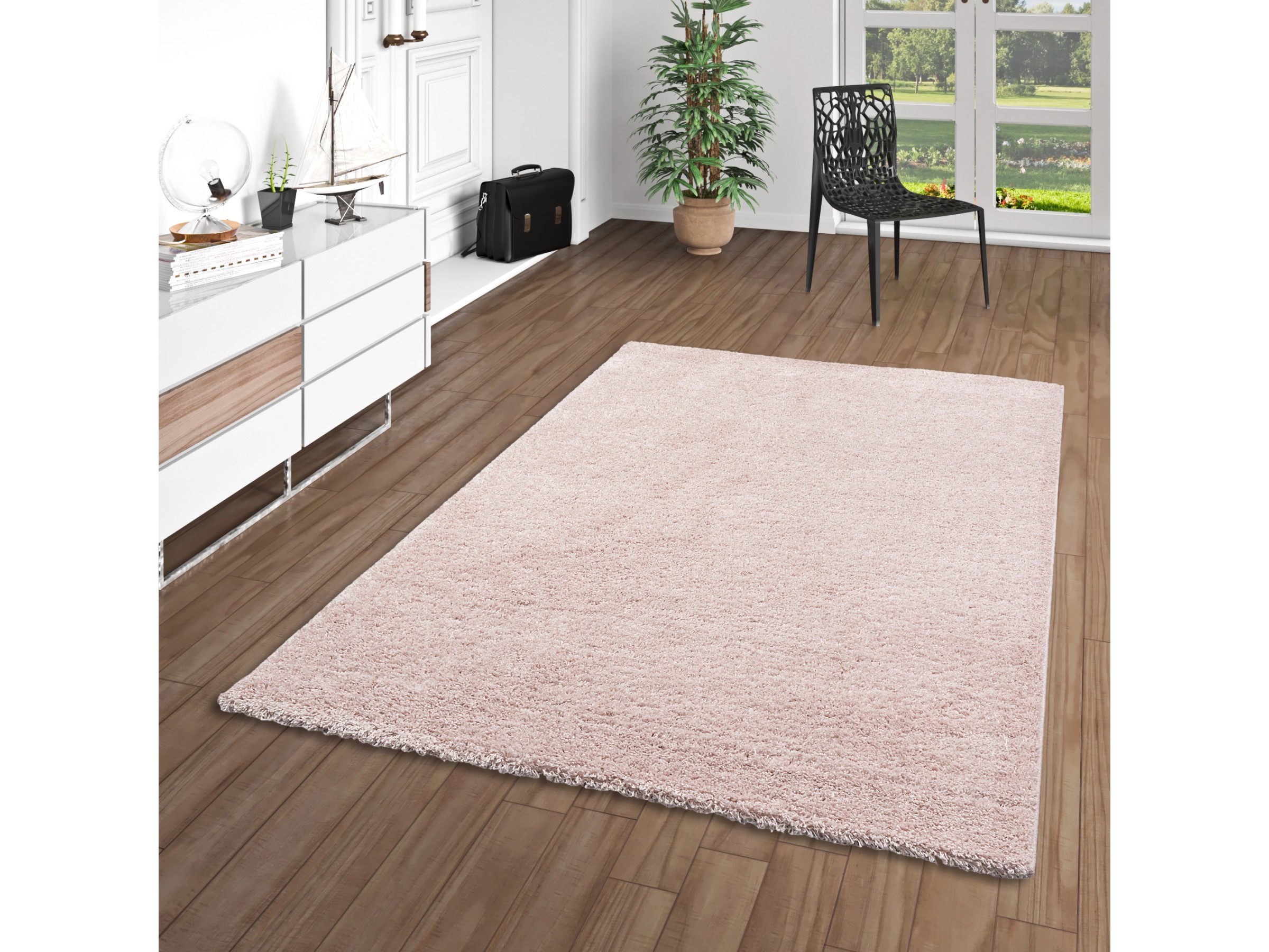 Flauschiger Teppich rosa (gibt’s bei Obi)