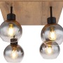 Globo Deckenleuchte Moitas, 4-flammig, schwarz matt mit Rauchglas-Schirmen und Holz-Optik.