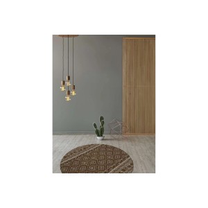 Runder, brauner Flachflor-Teppich im Vintage-Stil mit Rautenmuster, Durchmesser 120 cm.