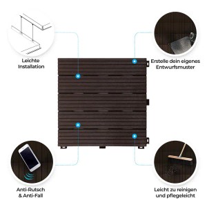 Braune Karat Klickfliese Claire 30x30 cm: Wetterbeständige Terrassenfliese mit einfacher Klick-Installation.