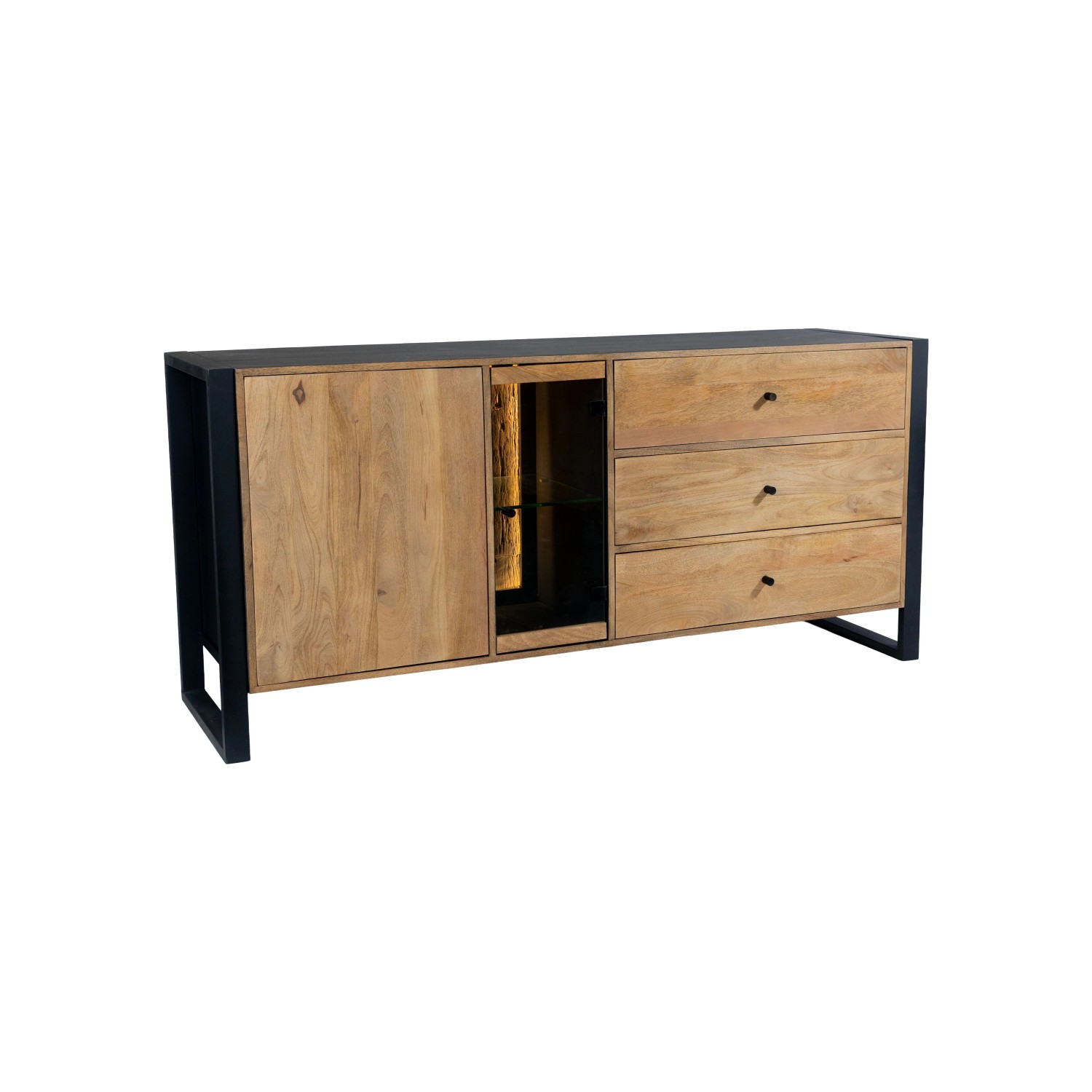 DELUKE Sideboard LIV Mit Schubladen Mangoholz Schwarz Matt 81x47x173cm Schrank Flur Schlafzimmer Kommode