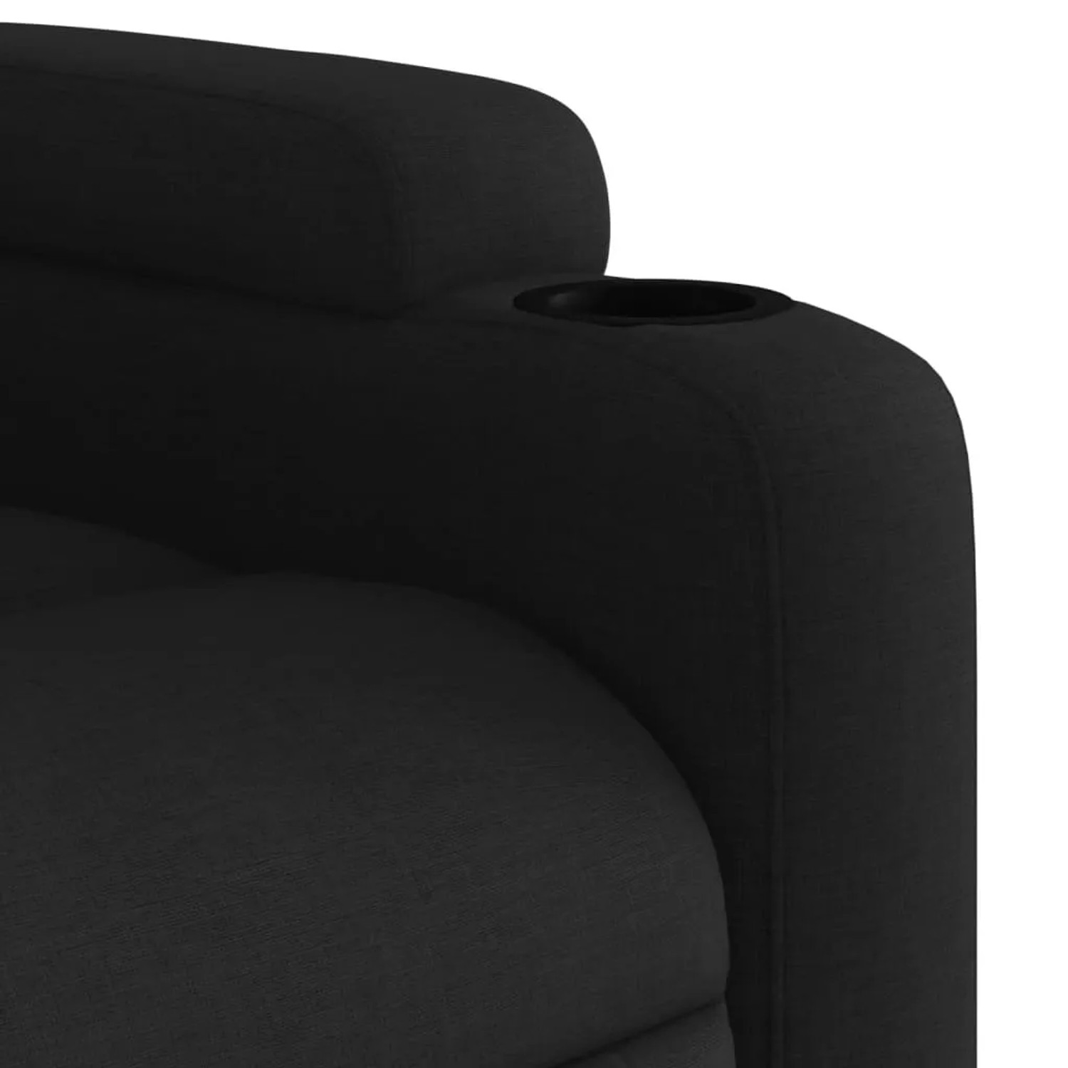Detailansicht: Schwarzer vidaXL Massagesessel aus Stoff mit Getränkehalter.