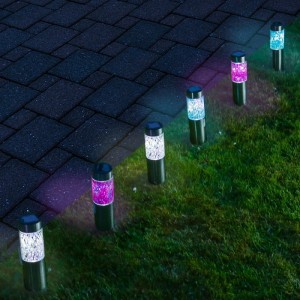 6er Set Marelida LED Solar Wegleuchten mit Mosaikmuster in Pink, Blau, Silber. Dekorative Gartenleuchten.