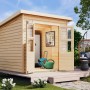 Karibu Holz-Gartenhaus Neuenburg 2 aus Fichtenholz mit Doppeltür und Pultdach.