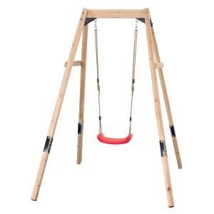 Swing King Schaukel Ollie aus FSC-Holz mit rotem Schaukelsitz und Seilen.