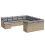 Beige vidaXL Garten-Sofagarnitur (12-tlg) aus Poly Rattan mit hellgrauen Kissen.