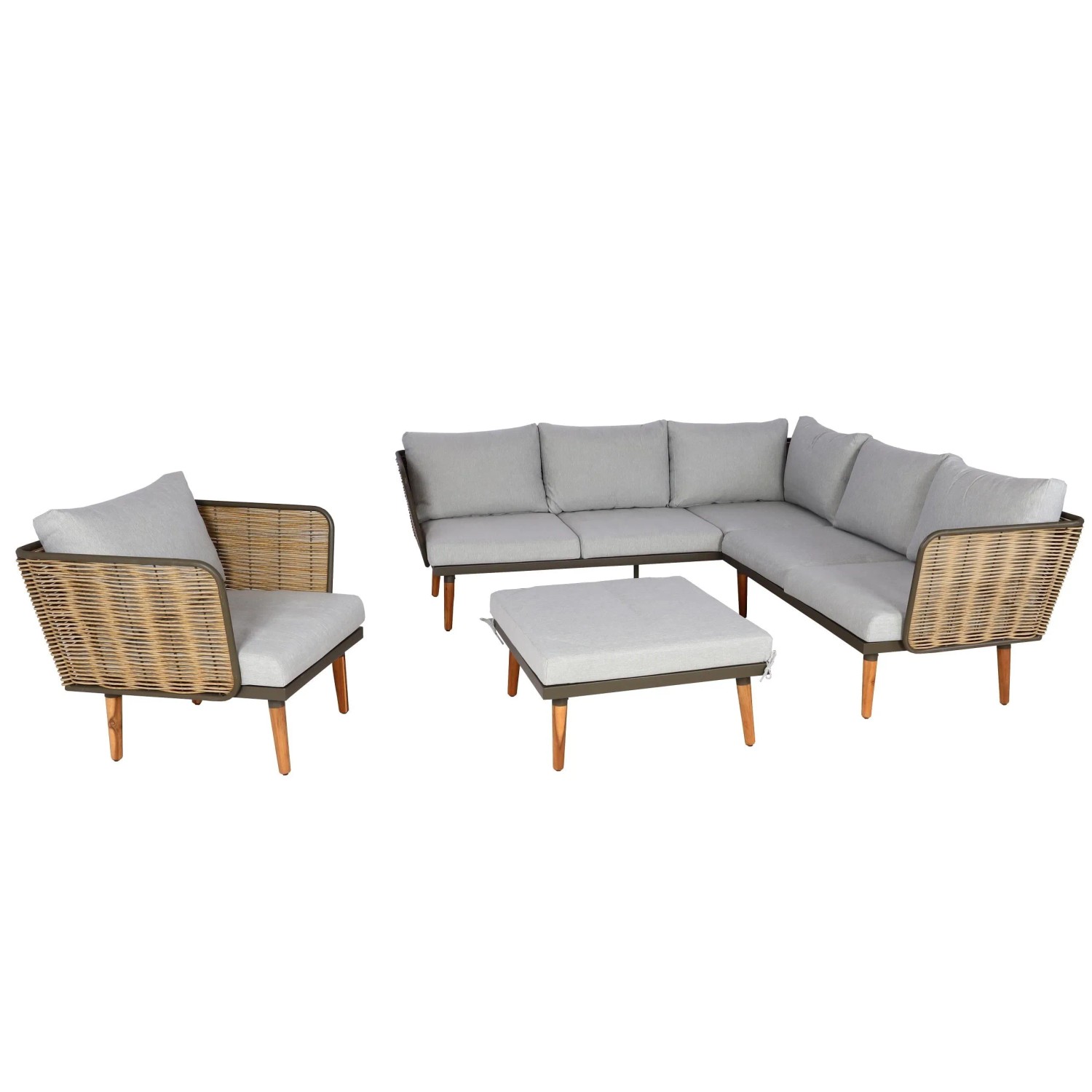 PROREGAL Gartengarnitur Garnitur Lounge-Set Sofa Outdoor Spun Poly Metall Poly-Rattan MVG-Zertifiziert Hellgrau