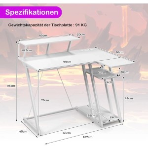 Costway Schreibtisch mit Monitorständer 107 x 45 x 93 cm Weiß
